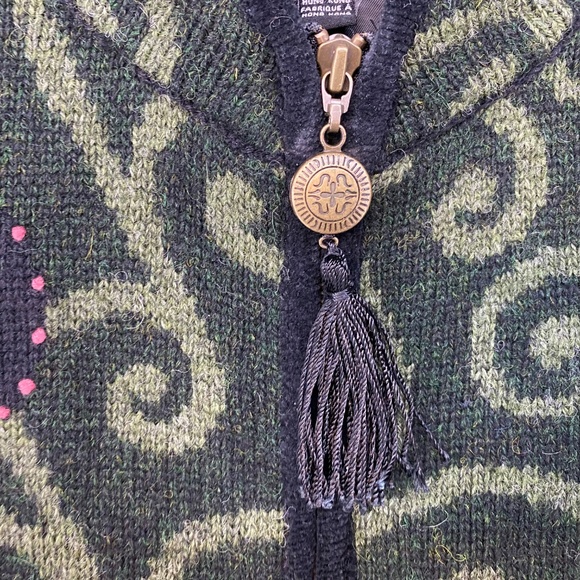 Icelandic Design Small Wool Sweater Jacket Full Zip Cardigan Embroidered Green - Picture 4 of 10